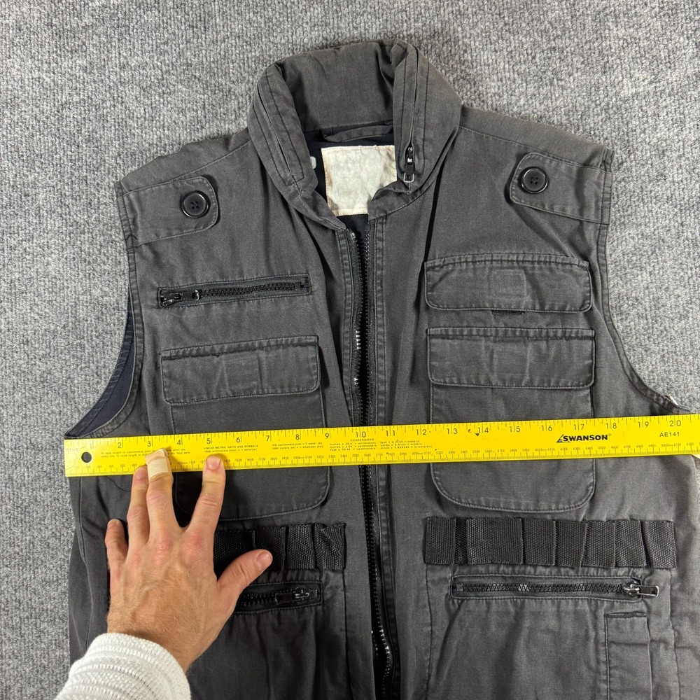 Vintage Mens Y2K Tactical Utility Vest Medium Black Concealed Hood Multi Pocket - Picture 5 of 10